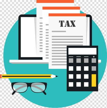 Clear eyeglasses with black frames beside yellow pencil and black calculator with white tax papers illustration, Income tax Tax form Tax return Tax deduction, Tax transparent background PNG clipart