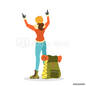Climber woman in special winter clothes with backpack Climber woman in special winter clothes with backpack