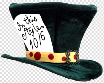 Close-up of green and yellow top hat, The Mad Hatter Alice\'s Adventures in Wonderland March Hare, Magic Hat transparent background PNG clipart
