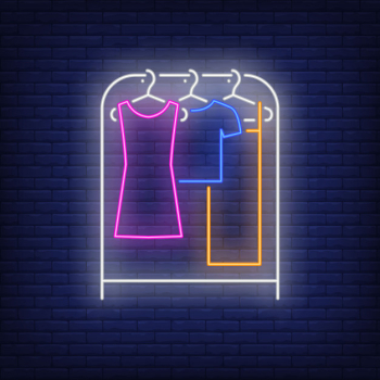 Clothes on rack neon sign. Free Vector Clothes on rack neon sign. Free Vector