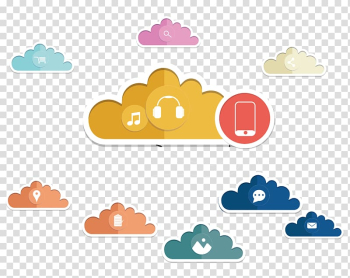 Cloud computing Icon, Exquisite color business cloud technology PPT icon transparent background PNG clipart