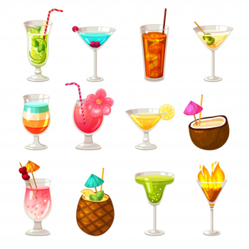 Club cocktails icons set Club cocktails icons set