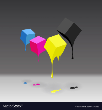 CMYK cubes with blobs on grey background vector image CMYK cubes with blobs on grey background vector image