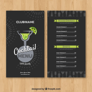 Cocktails menu template in flat style Cocktails menu template in flat style