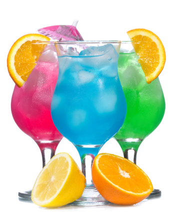 cocktails with fruits on white background