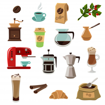 Coffe retro flat icons set Coffe retro flat icons set