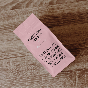 Coffee Bag on Wood Table Mockup Coffee Bag on Wood Table Mockup