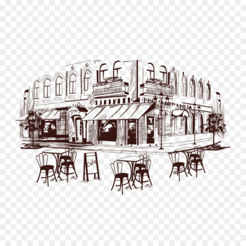 Coffee Cafe Drawing Illustration - Cafe town Coffee Cafe Drawing Illustration - Cafe town