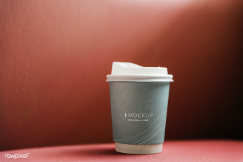 Coffee cup mockup in a red backdrop | Free stock psd mockup - 502944