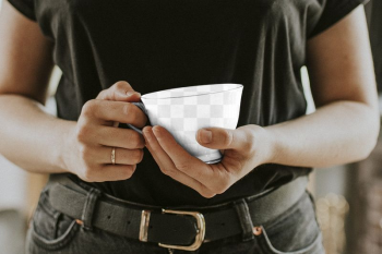 Coffee cup png mockup in woman's | Free PNG Mockup - rawpixel