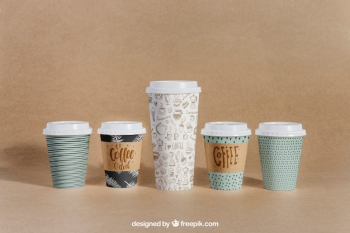 Coffee mockup with five cups of different sizes