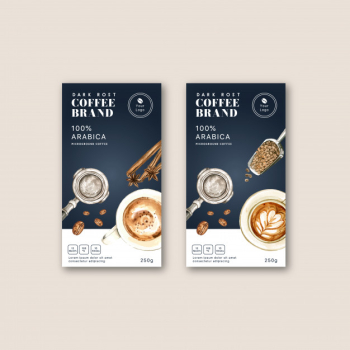 Coffee packaging bag with coffee cup americano,, watercolor illustration Free Vector