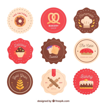 Collection of bakery stickers in flat style Collection of bakery stickers in flat style