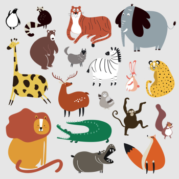 Collection of cute wild animals in cartoon style vector Collection of cute wild animals in cartoon style vector