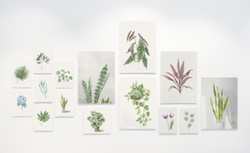 Collection of leaf paintings on a wall Free Psd