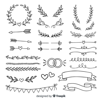 Collection of minimalist hand drawn wedding ornaments Free Vector Collection of minimalist hand drawn wedding ornaments Free Vector