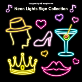 Collection of neon club signs and other elements