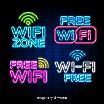 Collection of neon wifi signs Free Vector Collection of neon wifi signs Free Vector