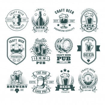 Collection of retro beer emblems, badges, stickers Free Vector
