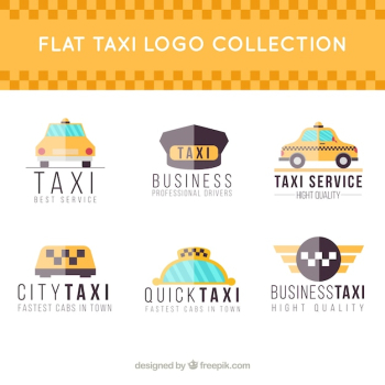 Collection of six flat style logos for taxi companies