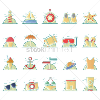 Collection of summer beach icons Collection of summer beach icons