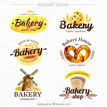 Collection of watercolor bakery logo Collection of watercolor bakery logo