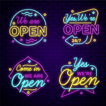 Collection of we are open in neon lights Free Vector Collection of we are open in neon lights Free Vector