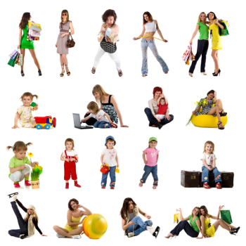 Collection people photos on white