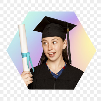 College girl graduation png, hexagon | Free PNG - rawpixel