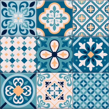 Colored and realistic ceramic floor tiles ornaments icon set for creation of different pattern Free Vector