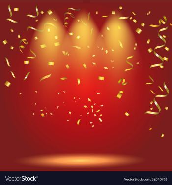 colorful bright golden confetti on red background