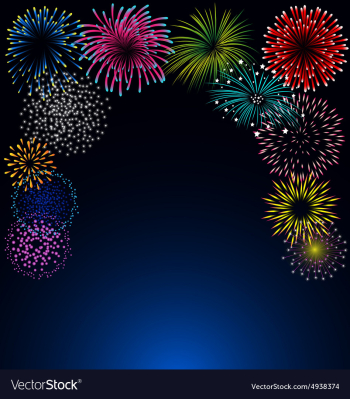 Colorful fireworks on blue background Royalty Free Vector