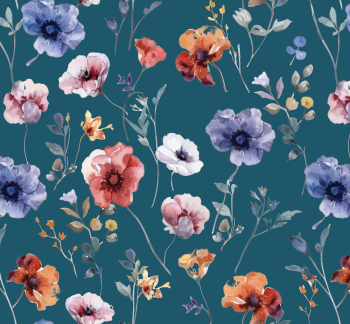 Colorful Floral Pattern on Teal Background Colorful Floral Pattern on Teal Background