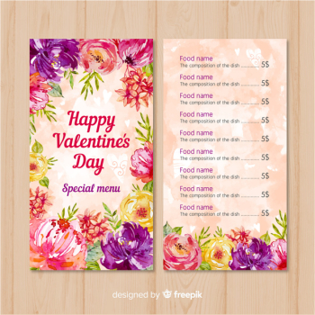 Colorful flowers valentine menu template Colorful flowers valentine menu template