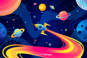 Colorful gradient space with a rocket background Free Vector Colorful gradient space with a rocket background Free Vector