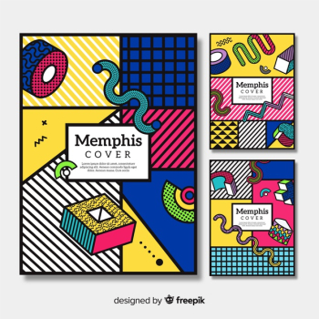 Colorful memphis brochure collection Free Vector