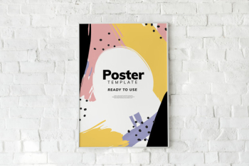 Colorful poster template on a white brick wall Free Psd