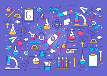 Colorful science education background with rocket Free Vector Colorful science education background with rocket Free Vector