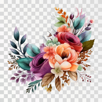 Colorful Watercolor Flowers Arrangement Decoration For Wedding Or Greeting Card Composition PNG Picture