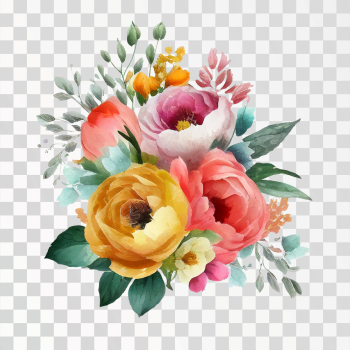 Colorful Watercolor Flowers Arrangement Decoration, PNG transparent background