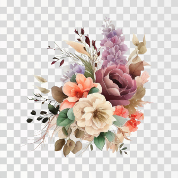 Colorful Watercolor Flowers Arrangement Decoration, PNG transparent background