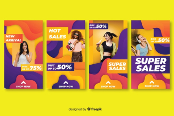 Colourful abstract sale instagram stories with photo Free Vector