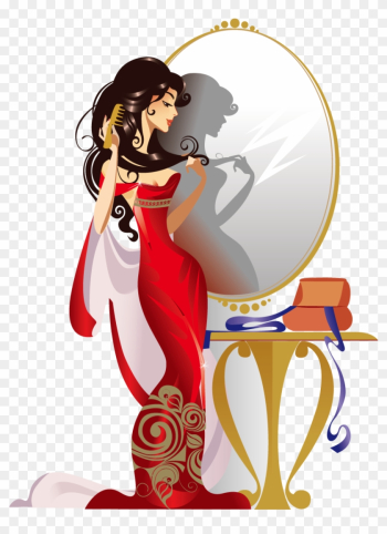 Comb Cartoon Girl Illustration - Girl In The Mirror Cartoon Comb Cartoon Girl Illustration - Girl In The Mirror Cartoon