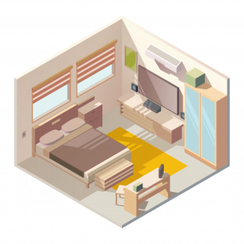 Comfortable bedroom interior isometric vector Free Vector Comfortable bedroom interior isometric vector Free Vector