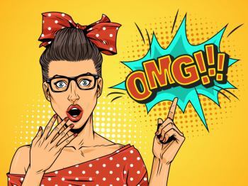 Comic surprised pretty girl on halftone background Free Vector