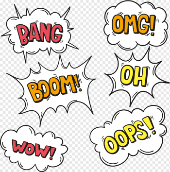 Comics Cartoon, Comics explosion cloud dialog, bang omg boom oh wow opps texts, food, text, comic Book png