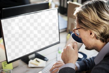 Computer screen png mockup, man | Free PNG Mockup - rawpixel