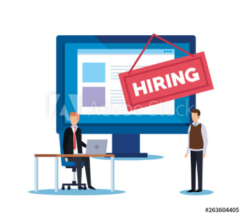 computer with hiring document and businessmen office computer with hiring document and businessmen office