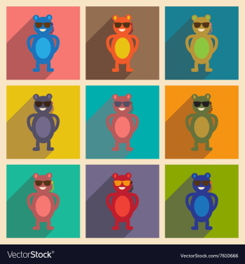 Concept flat icons with long shadow bear cartoon vector image Concept flat icons with long shadow bear cartoon vector image