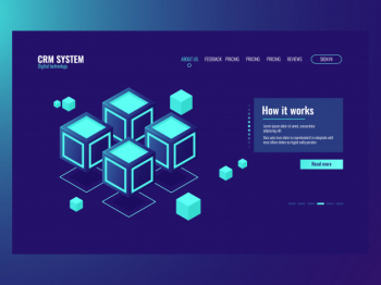 Concept of abstract data memory blocks, server room, hosting website page